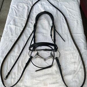 black english padded bridle with reins & flash - sz. horse / full • BRAND NEW •